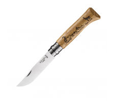 Нож Opinel №8, нержавеющая сталь, рукоять дуб, гравировка серна, 002336 12C27 SANDVIK 