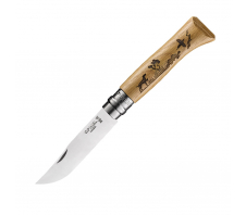 Нож Opinel №8, нержавеющая сталь, рукоять дуб, гравировка собака, 002335 12C27 SANDVIK Дуб