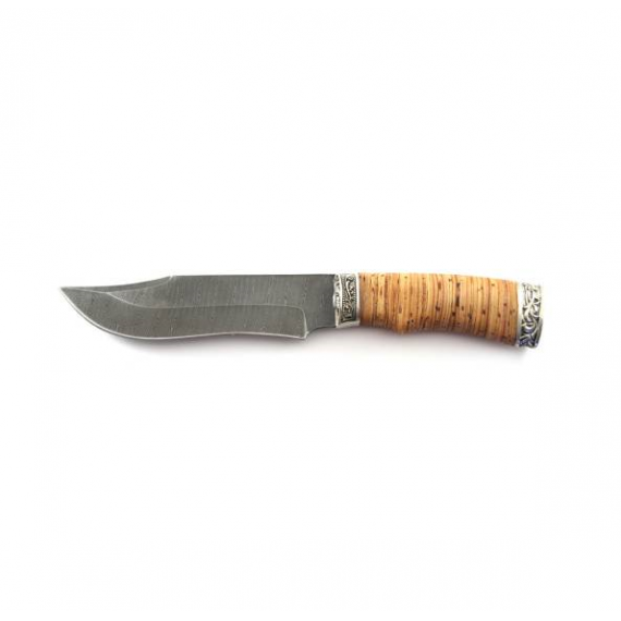 Нож "Муромец", дамасская сталь, наборная береста, литье
