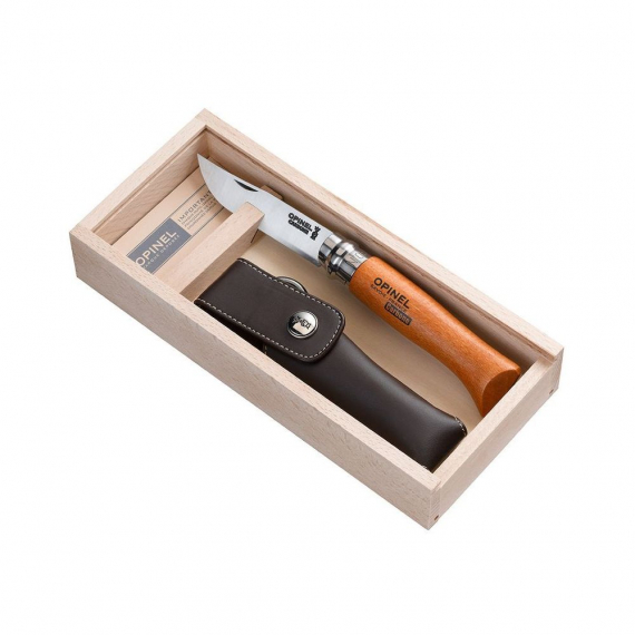 Складной нож "Opinel №8" carbon, чехол, деревянная коробка