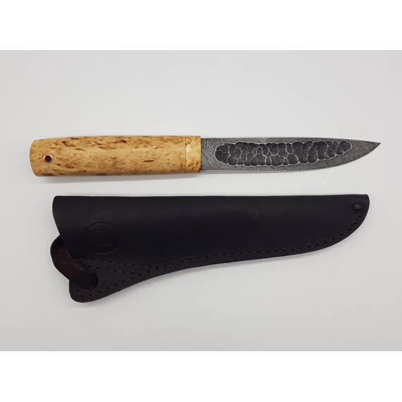 Нож "Якутский средний" кованый дол, дамасская сталь, карельская береза