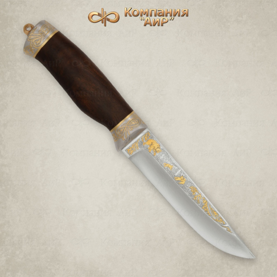 Нож туристический "Лиса" ЦМ, граб, Золото (999,9°) - 1 мкм