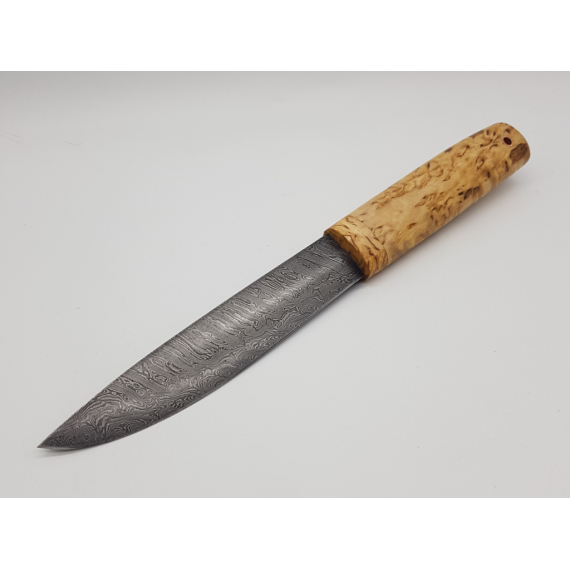 Нож "Якутский средний" кованый дол, дамасская сталь, карельская береза