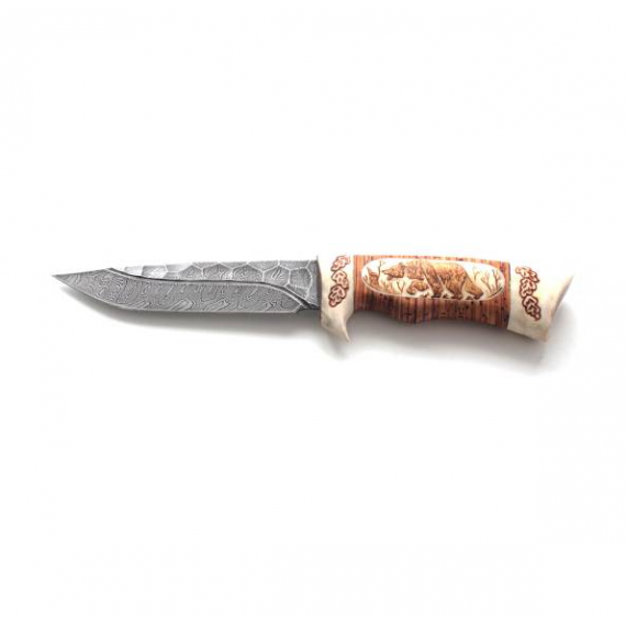 Нож "Лазутчик", дамасская сталь, кап ореха, гравировка
