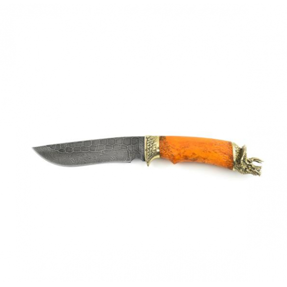 Нож "Галеон", дамаск каменный век, стаб.карелка, эксклюзивное литье